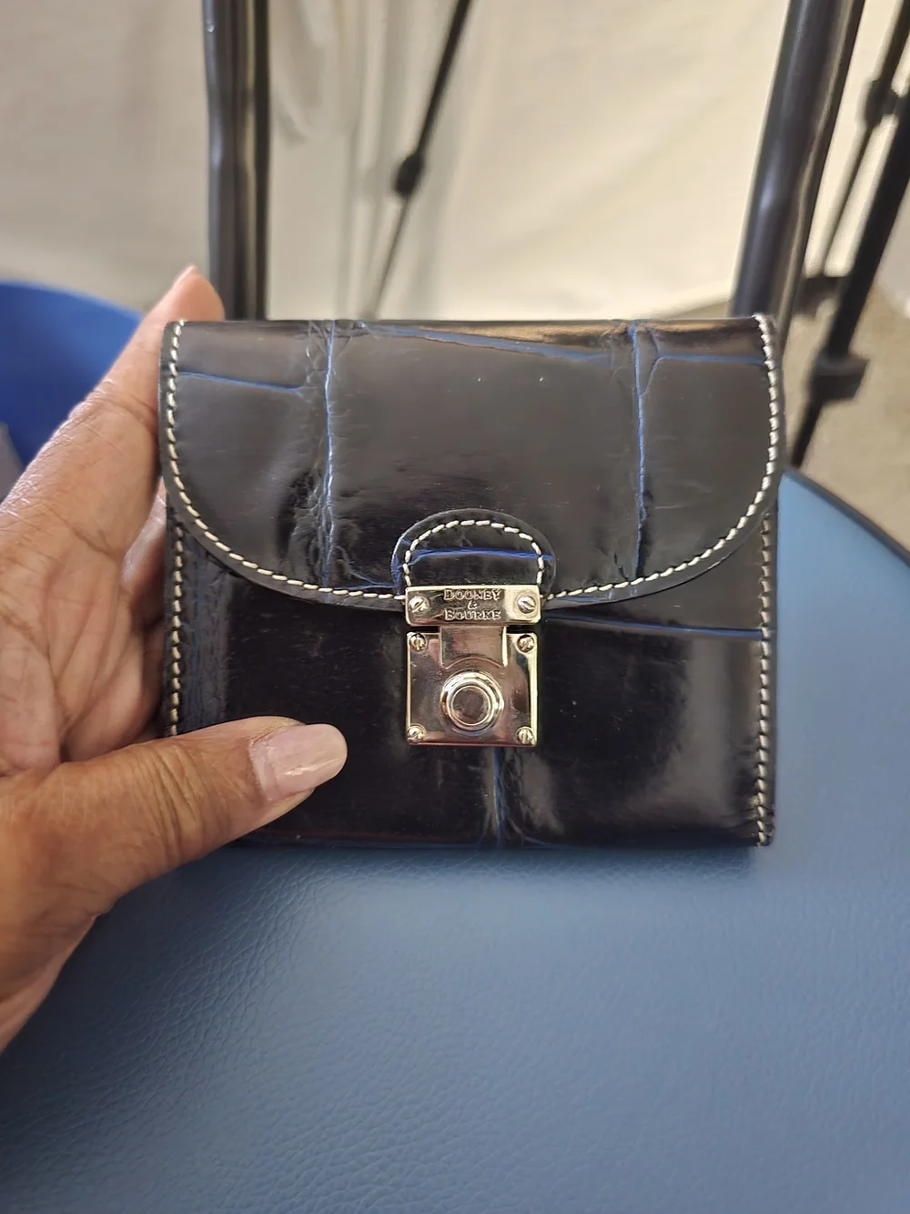 Dooney & Bourke Black Leather Compact Wallet with Silver-Tone Lock